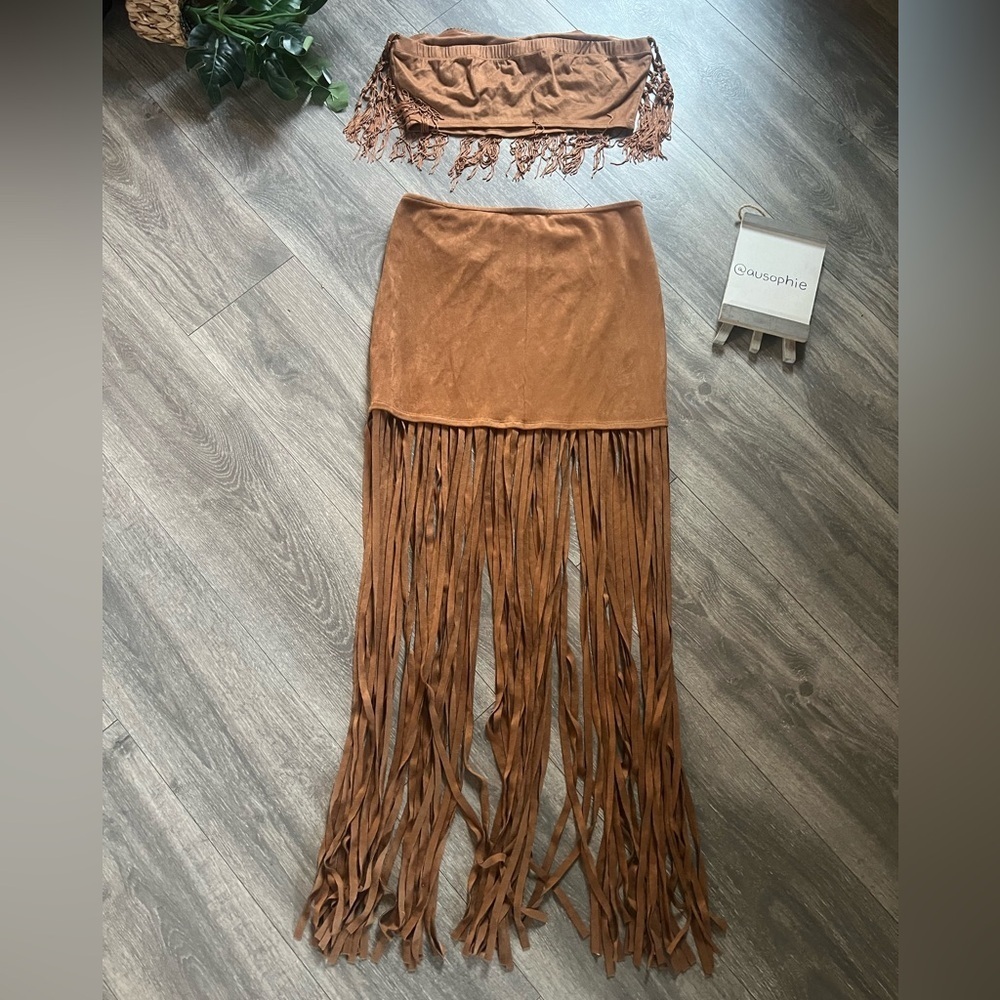 Bear Dance & HYFVE Cognac Fringe Skirt Wrap Top & Bandeau Top Rave Bundle Size L - Picture 2 of 16
